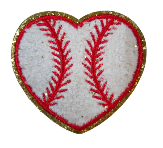 Baseball chenille heart with gold trim